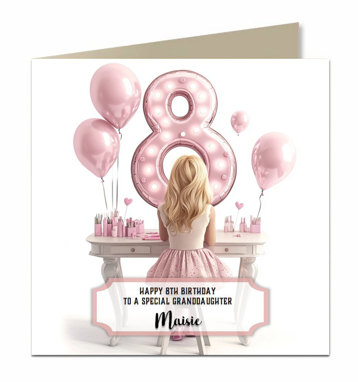 8th Birthday Card Girls, Granddaughter, Daughter, Blonde hair Personalised