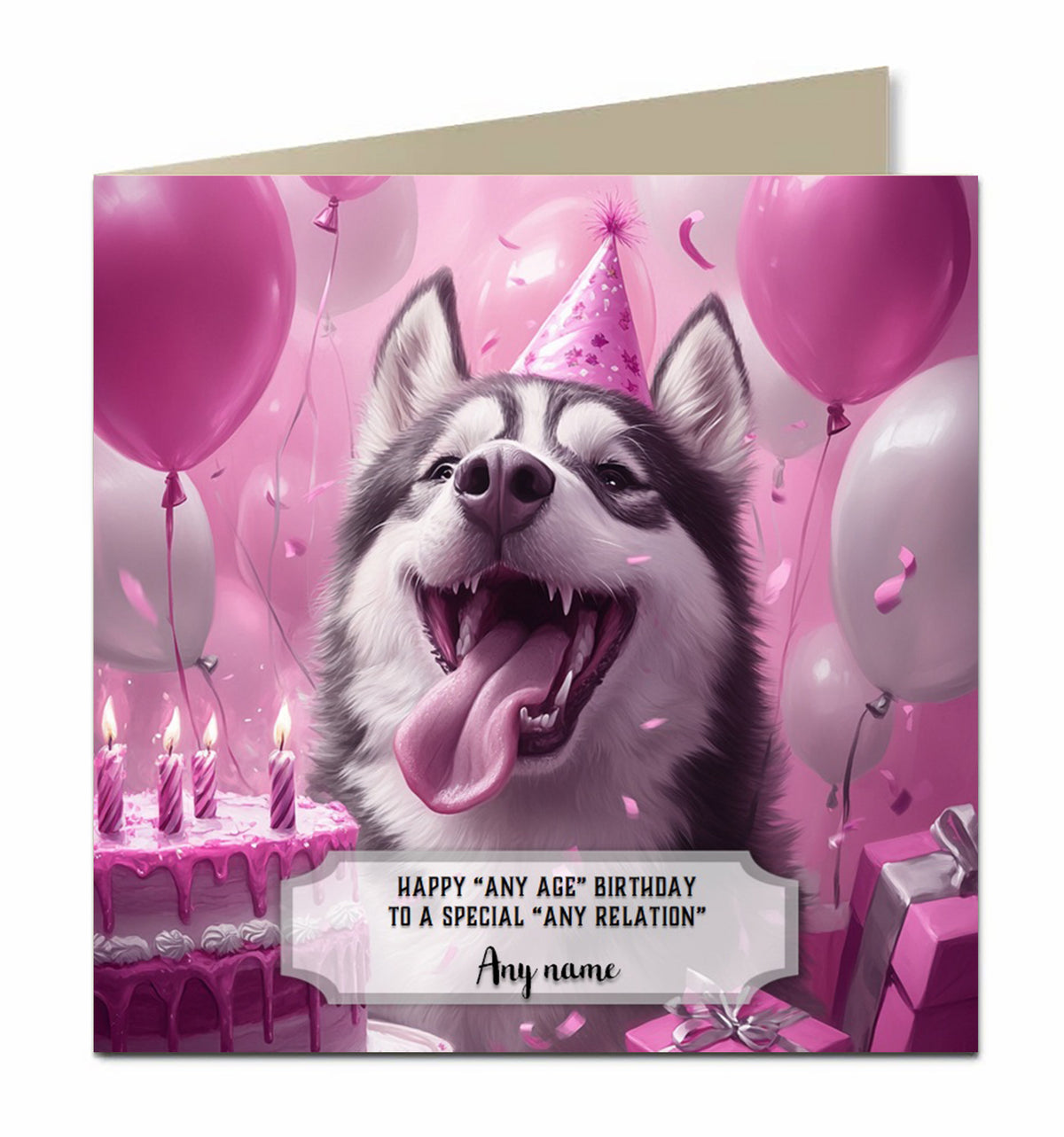 Personalised Birthday Card For Girls or Women or Dogs Alaskan Huskey