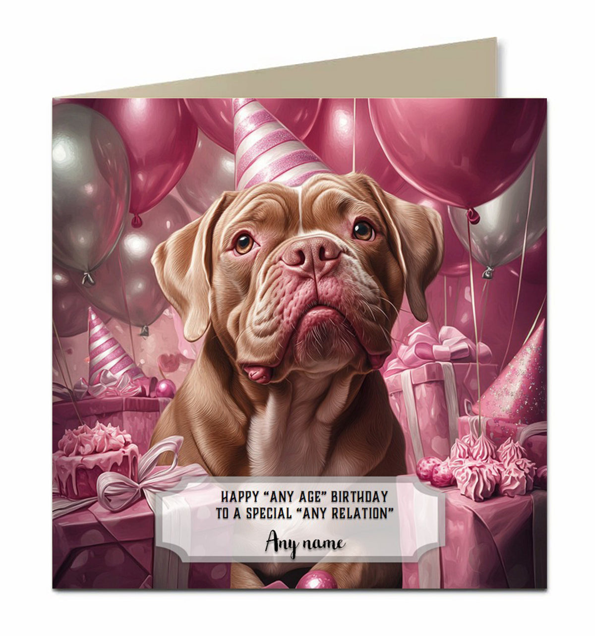Personalised Birthday Card For Girls or Women or Dogs Dogue de Bordeux