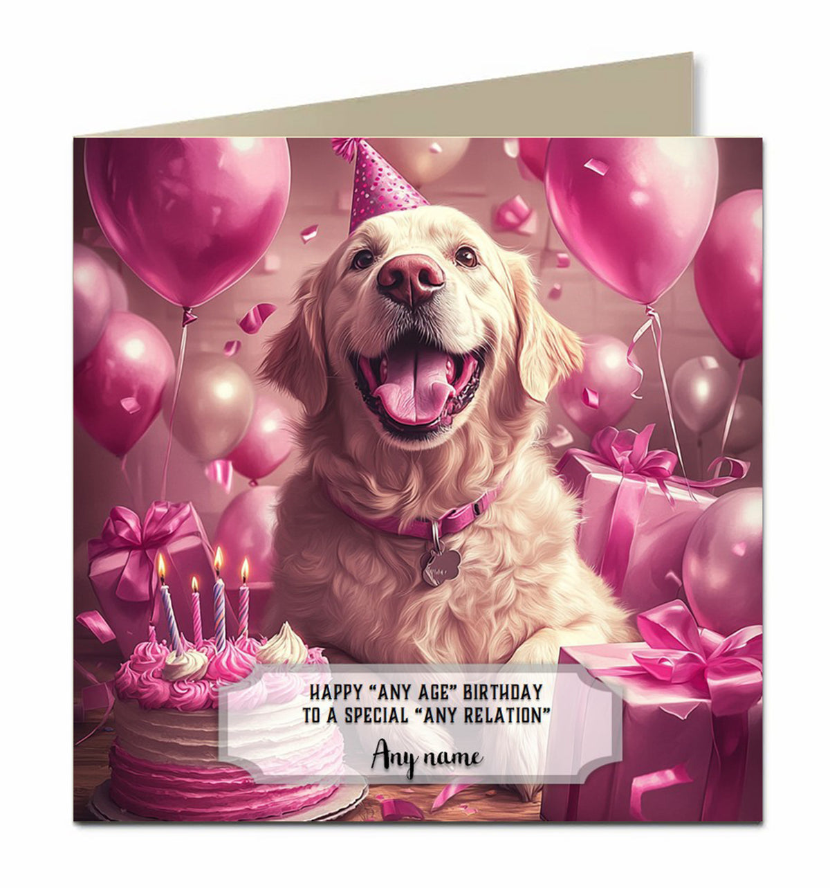 Personalised Birthday Card for Girls, Women, Dogs Golden Retriever
