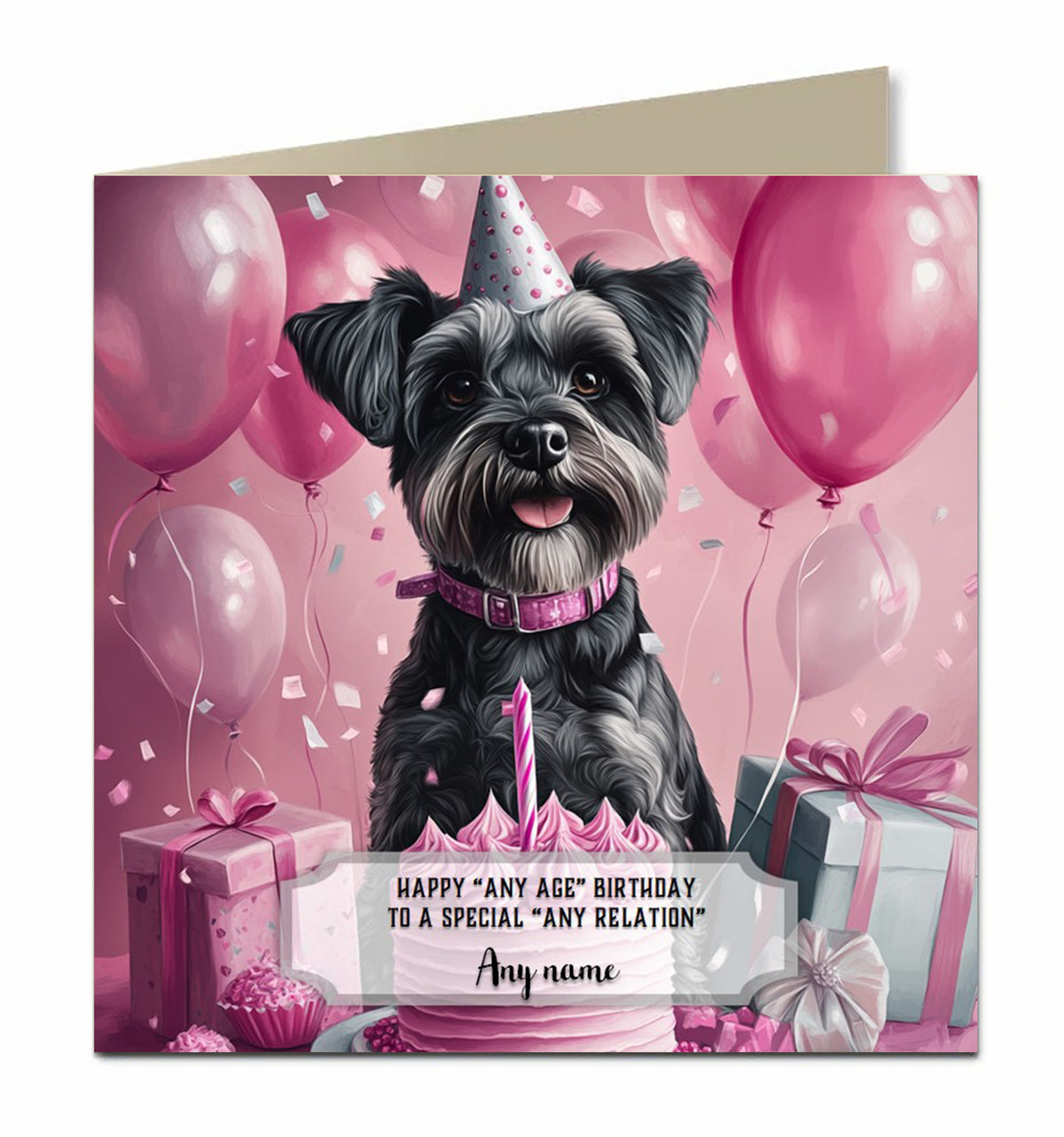 Personalised Birthday Card for Girls, Women, Dogs Schnauzer