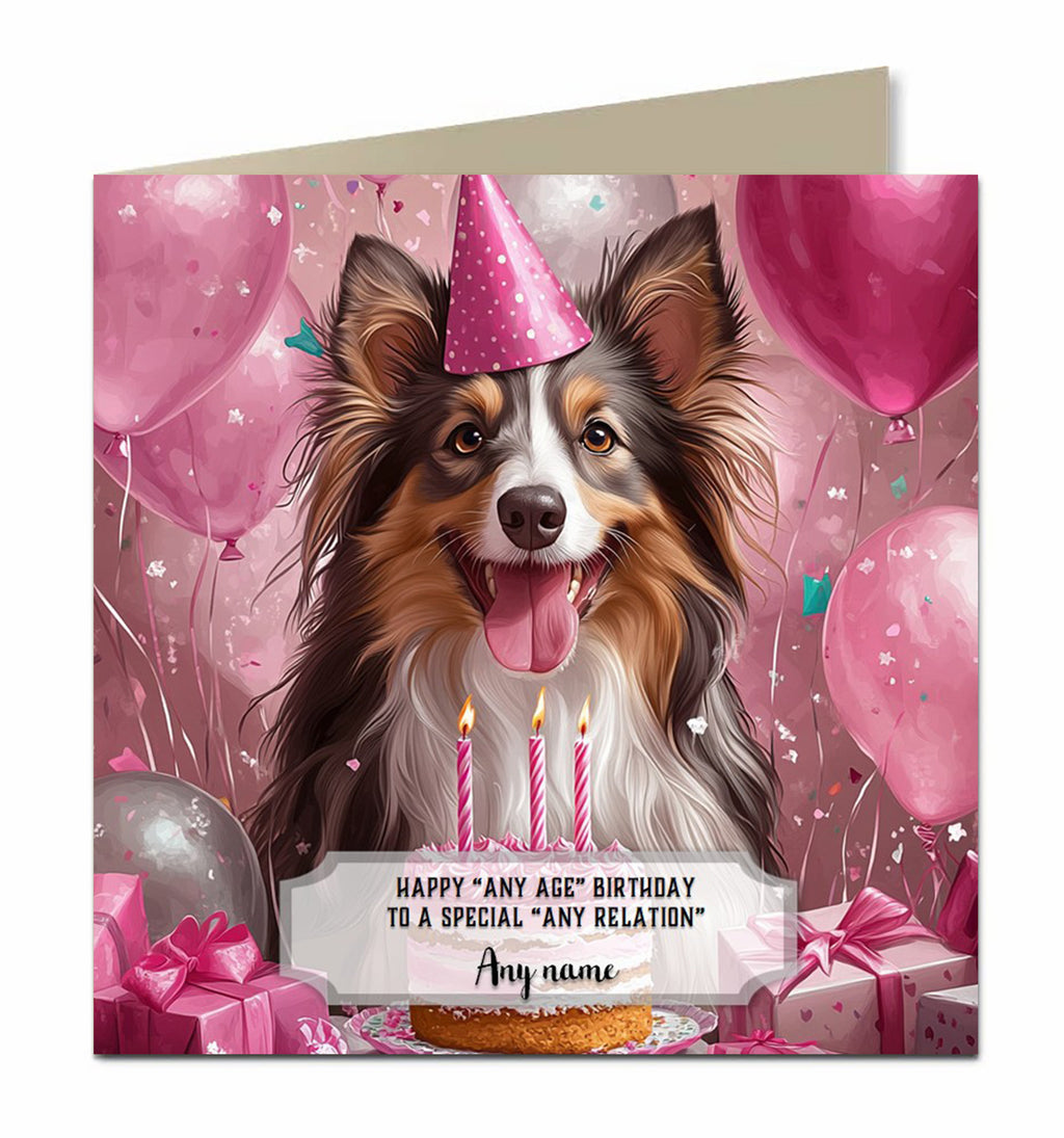 Personalised Birthday Card for Girls, Women, Dogs Sheltie