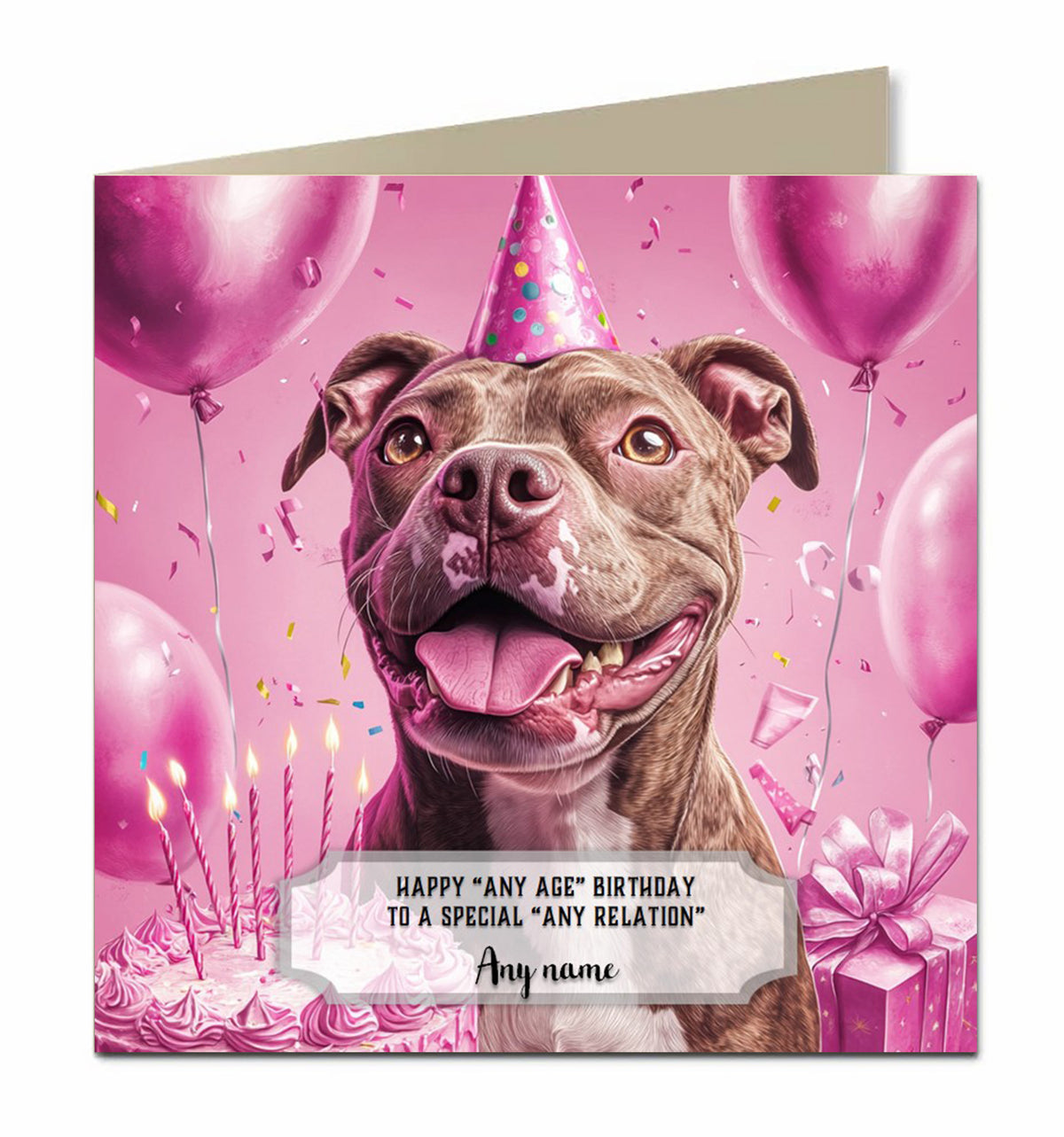Personalised Birthday Card for Girls, Women, Dogs Staffordshire Bull Terrier Staffy