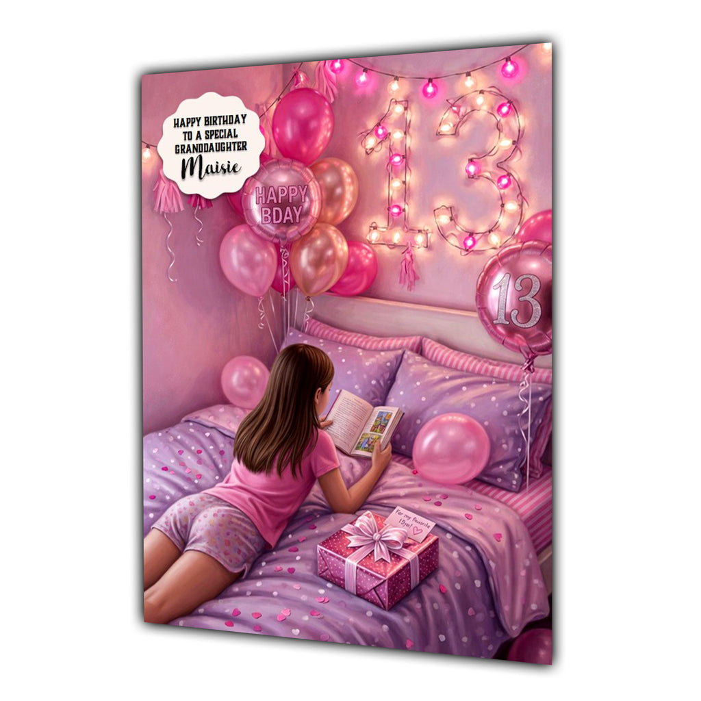 13th Birthday Card Book Reading Girl Granddaughter Daughter Large A5 Size
