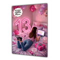 Personalised 13th Birthday Card - Girl Using a Laptop - Brown Hair