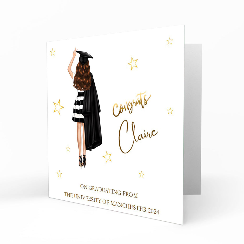 Personalised Graduation Card - Female Graduate with Gold Stars