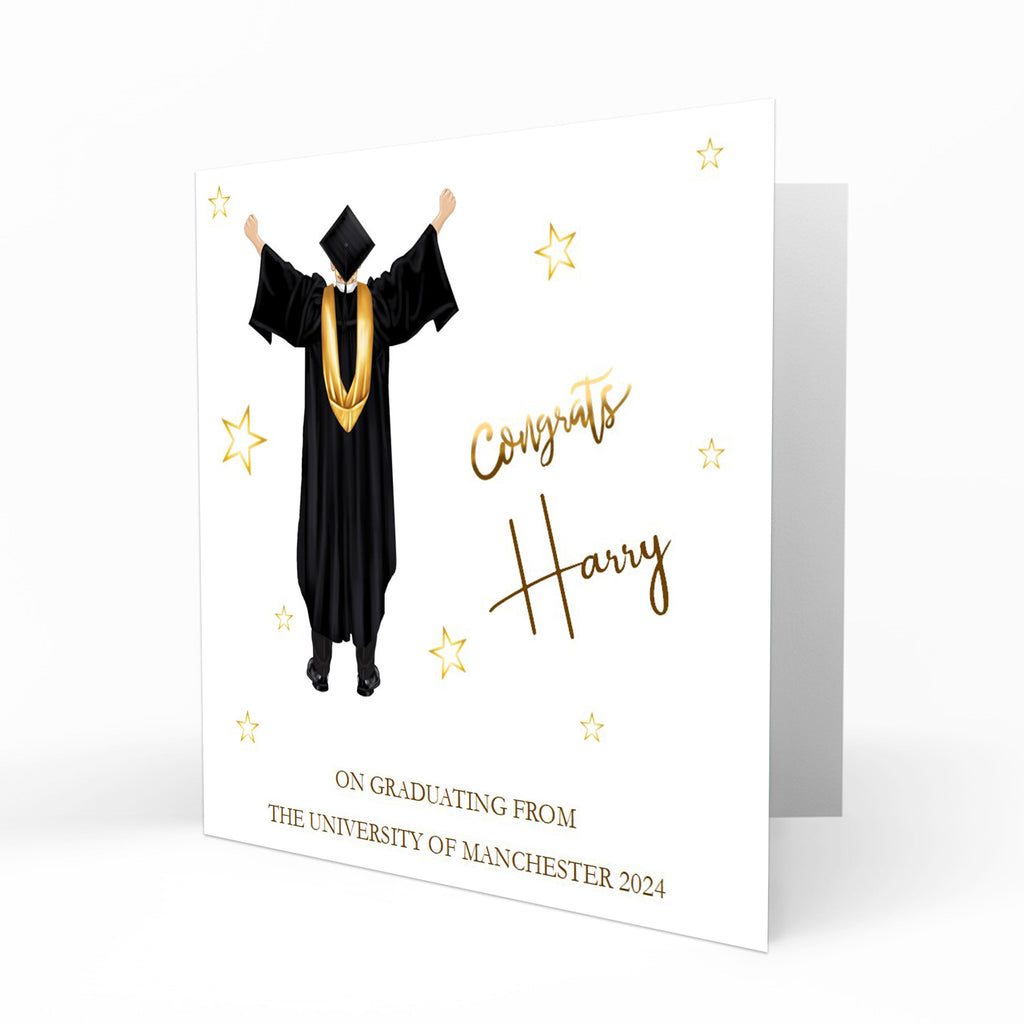 Personalised Graduation Card - Graduation Gown and Gold Stars