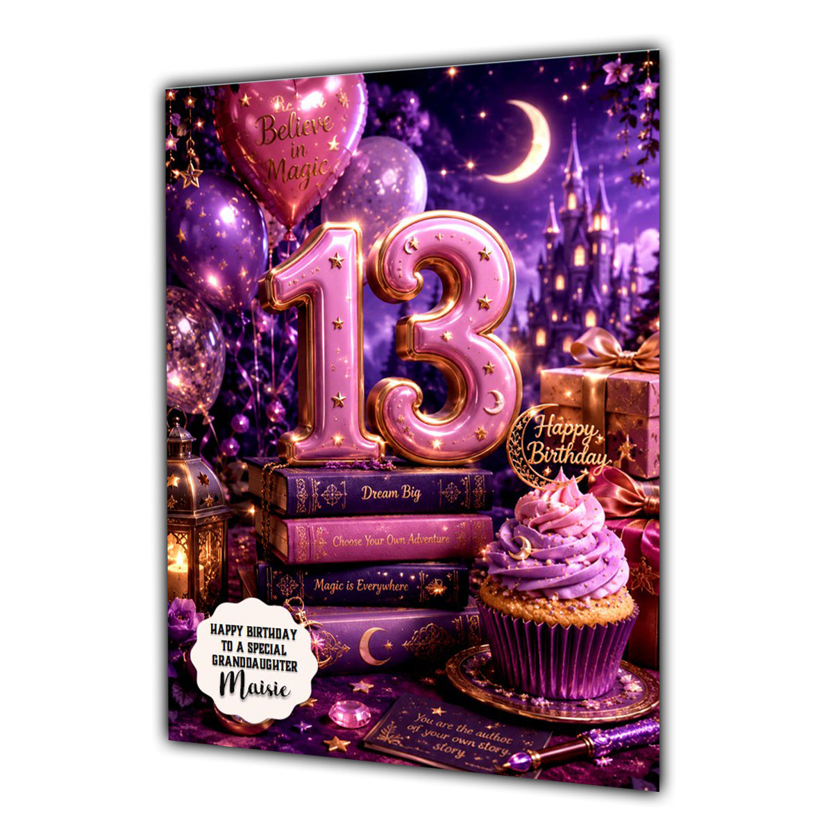 13th Birthday Card For Girls, Daughter, Granddaughter, Niece, Fantasy Book Reader Reading Girl, Teenager,