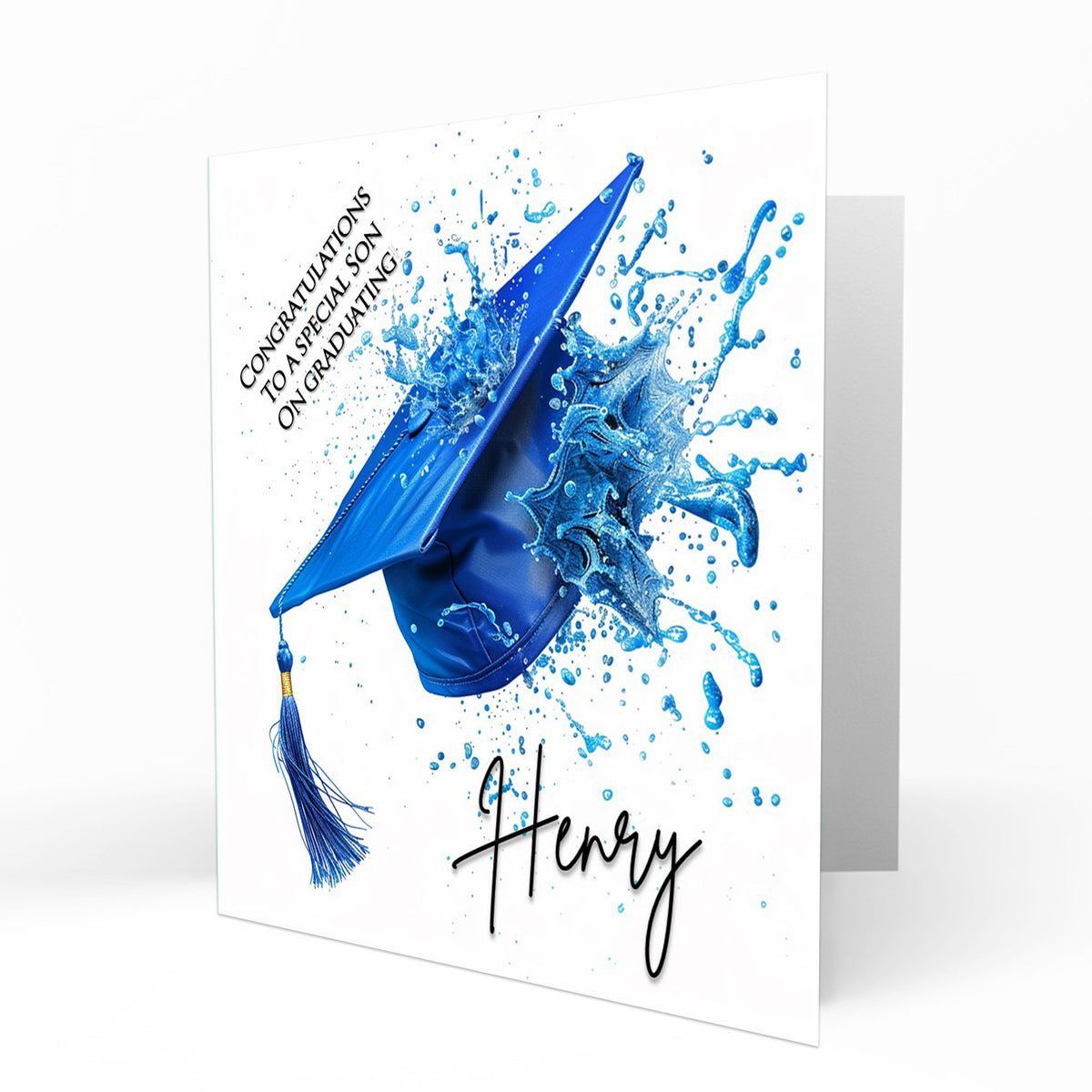 Personalised Graduation Day Card, Congratulations To Son, Nephew, Grandson Blue Cap