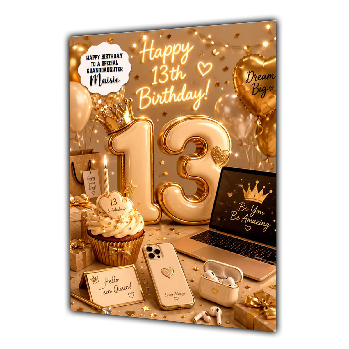 13th Birthday Card Tech Mobile Girl Granddaughter Daughter Large A5 Size