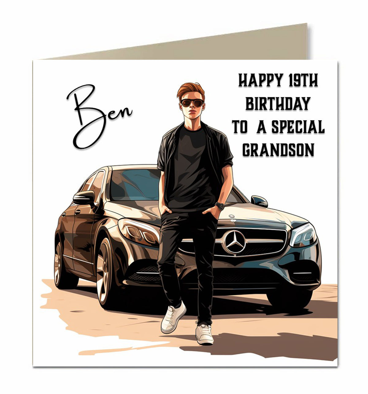 Personalised Birthday Card - Young Man with a Car