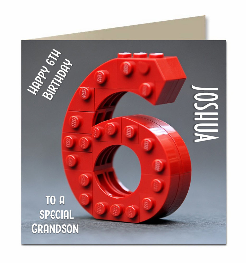 Personalised 6th Birthday Card - Building Brick Birthday Number