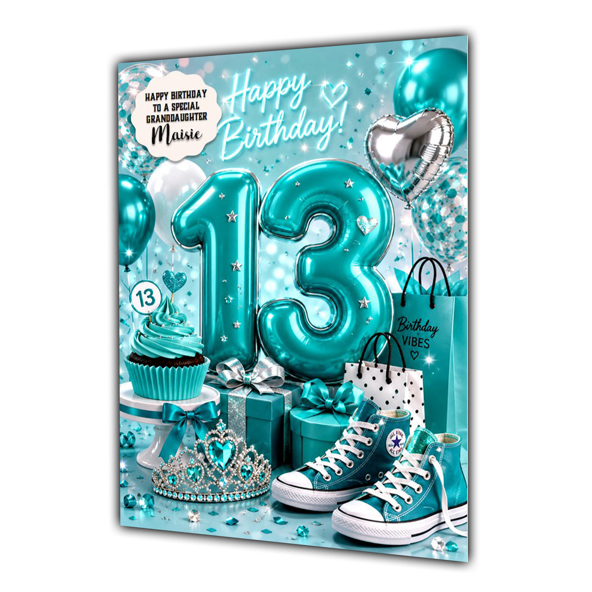 13th Birthday Card For Girls, Daughter, Granddaughter, Niece, Trainers Girl, Teenager,