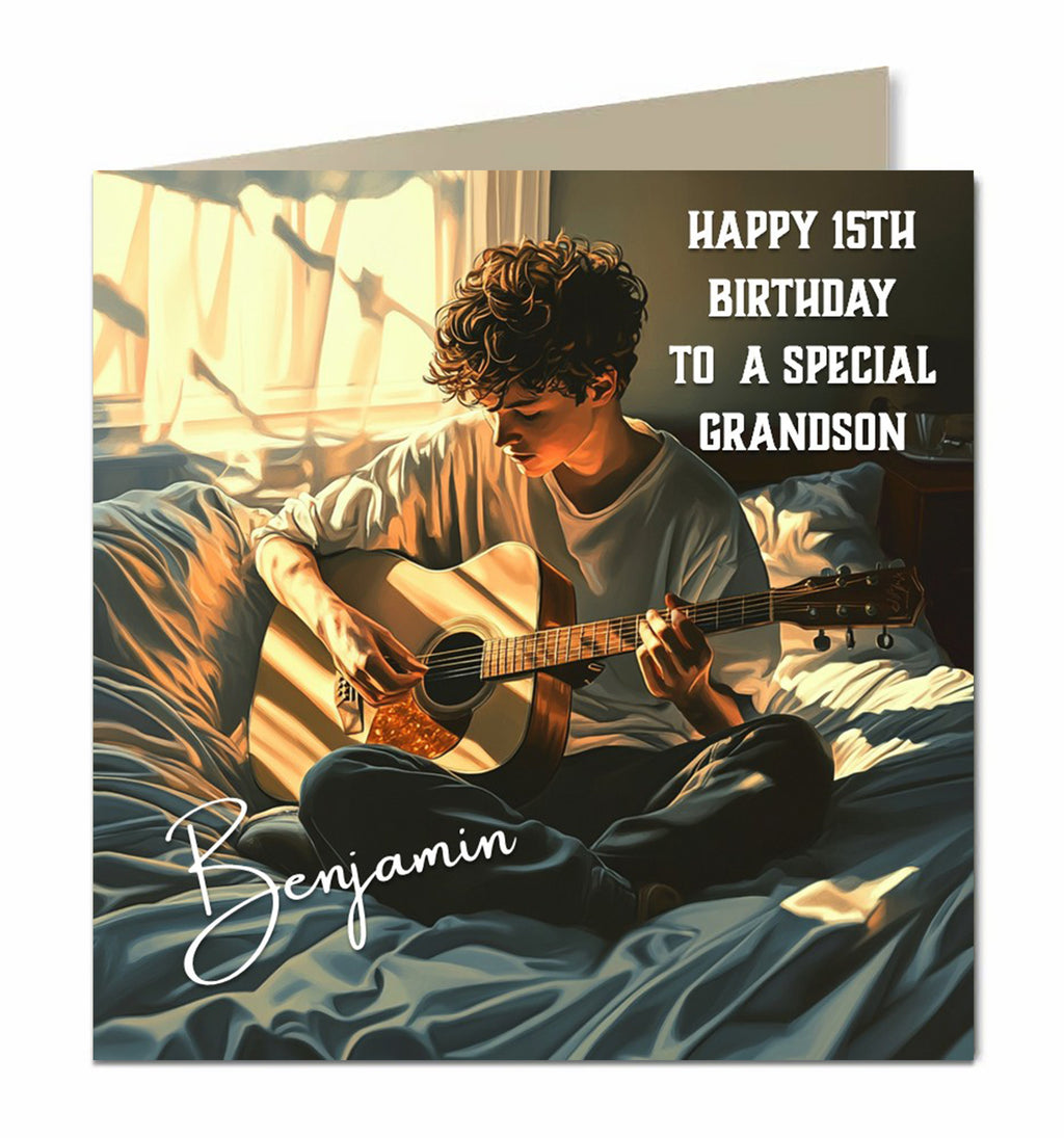 Personalised Birthday Card - Boy Playing Guitar