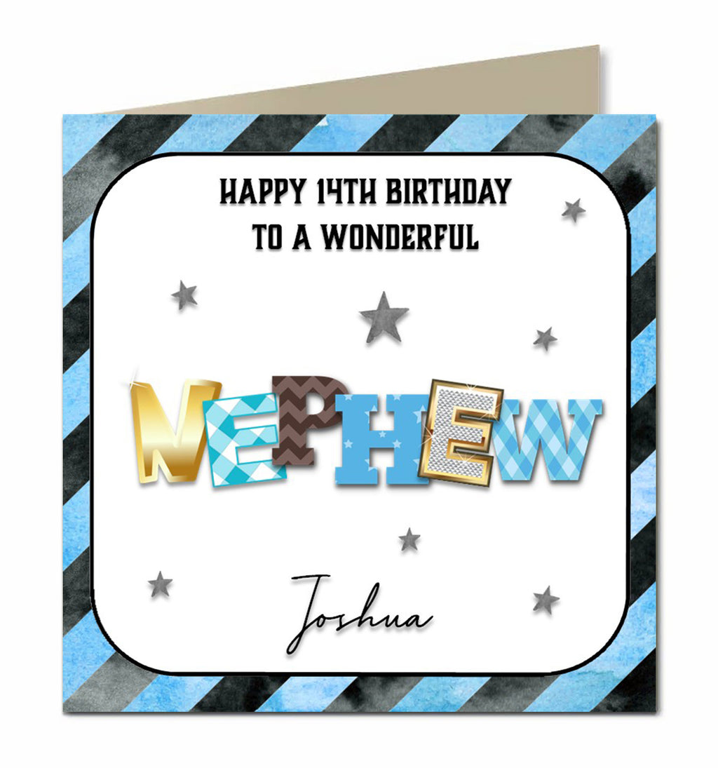 Personalised 14th Birthday Card - Colourful Nephew Lettering