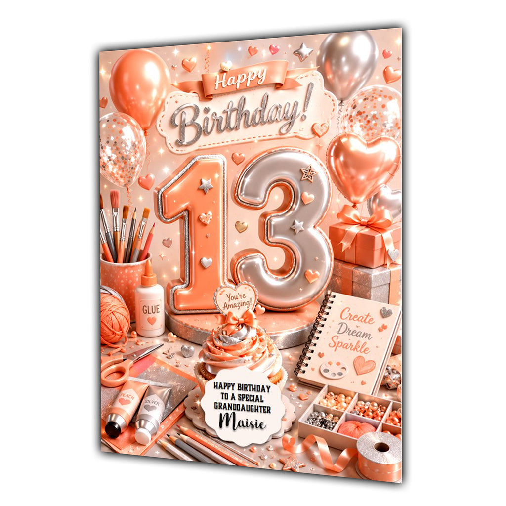 13th Birthday Card Arts & Crafts Girl Granddaughter Daughter  Large A5 Size