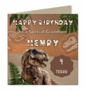 Personalised 4th Birthday Card - Tyrannosaurus Rex Dinosaur