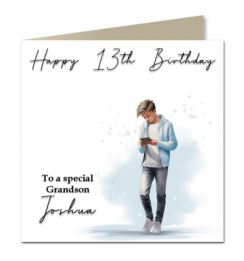 Personalised Birthday Card - Boy Using a Phone