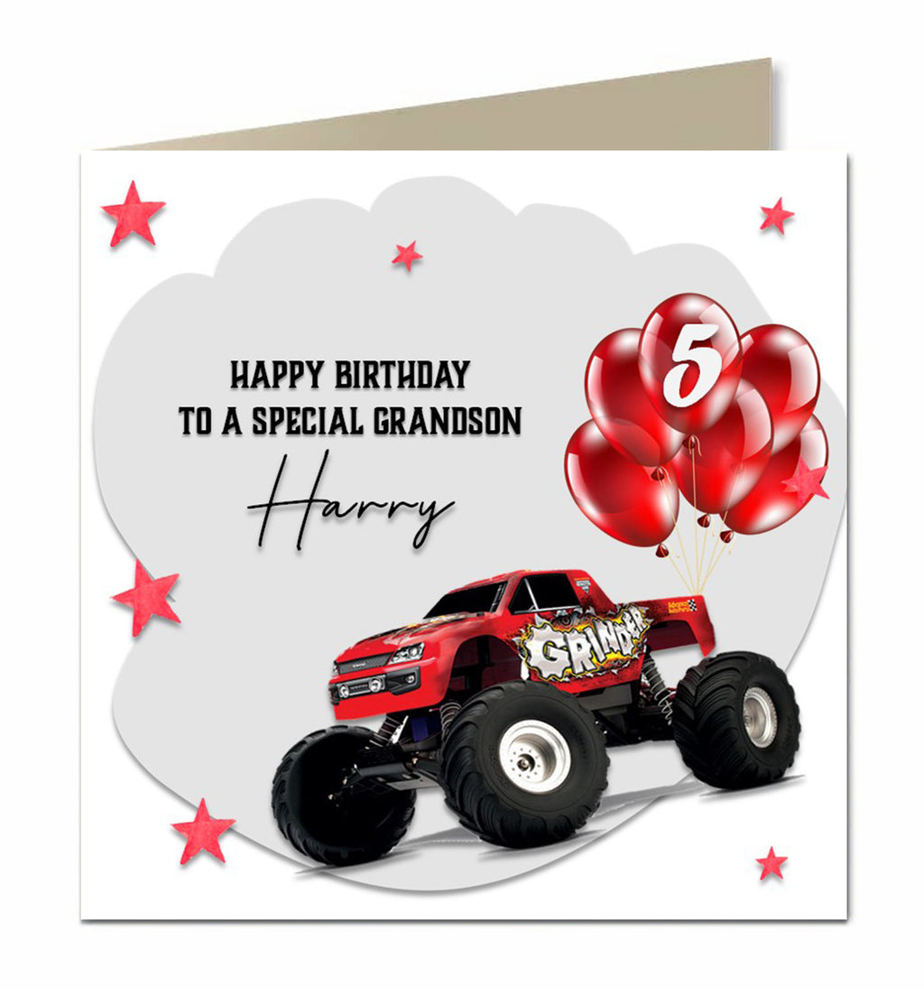 Personalised Birthday Card, Male, Boys, Son, Grandson, Nephew, Friend, Boyfriend, Great Grandson, Brother, Monster Truck