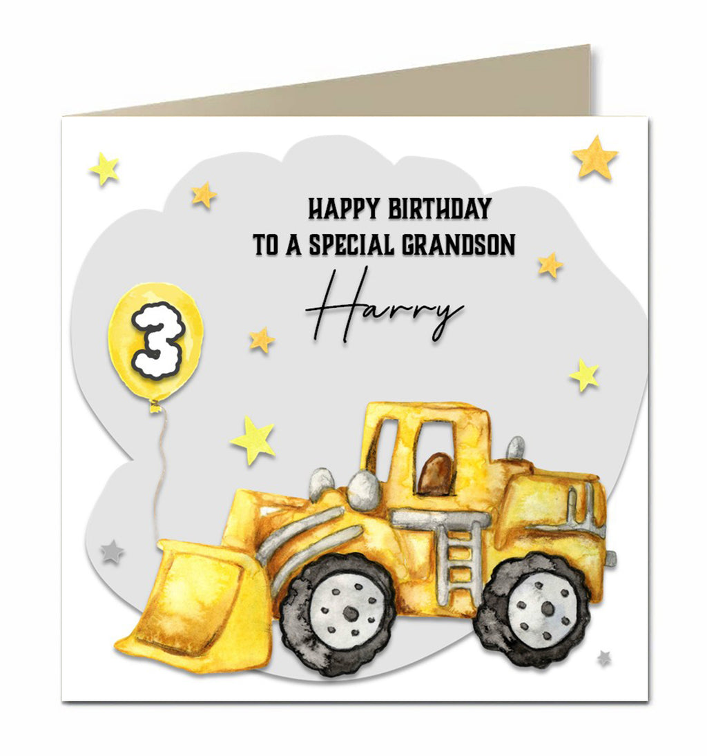 Personalised Birthday Card, Male, Boys, Son, Grandson, Nephew, Friend, Boyfriend, Great Grandson, Brother, Digger, Truck, Builder, Construction