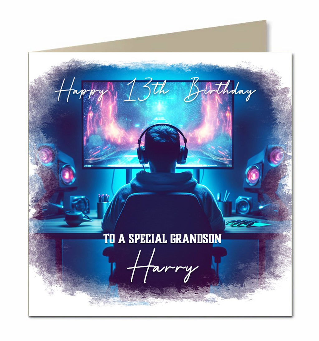 Birthday Card for Grandson, Son, Nephew, Gaming, Teenager, Personalised
