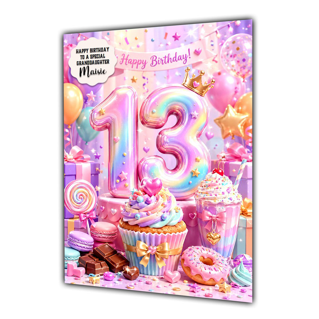 13th Birthday Card Sweets & Cake Girl Granddaughter Daughter  Large A5 Size