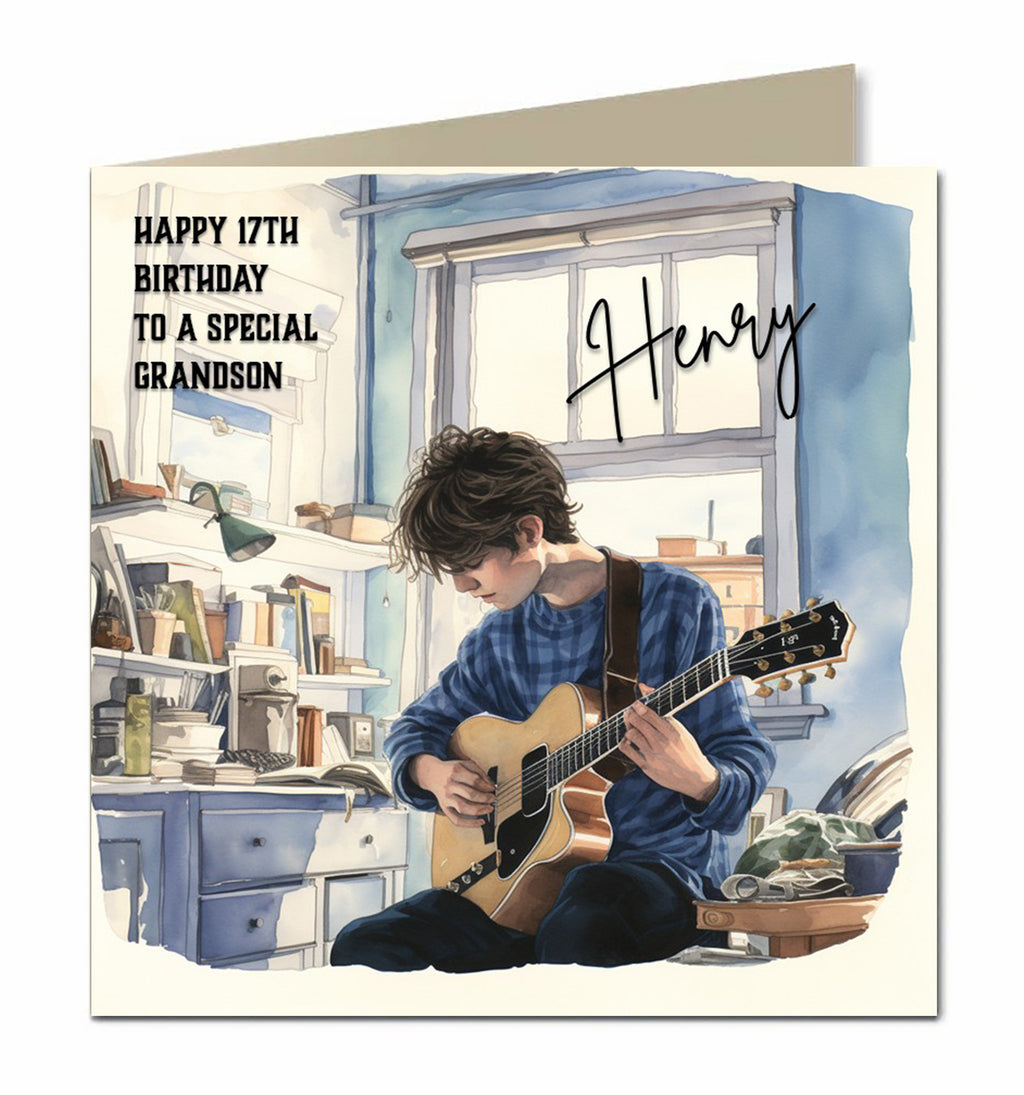 Personalised Birthday Card - Boy Playing Guitar