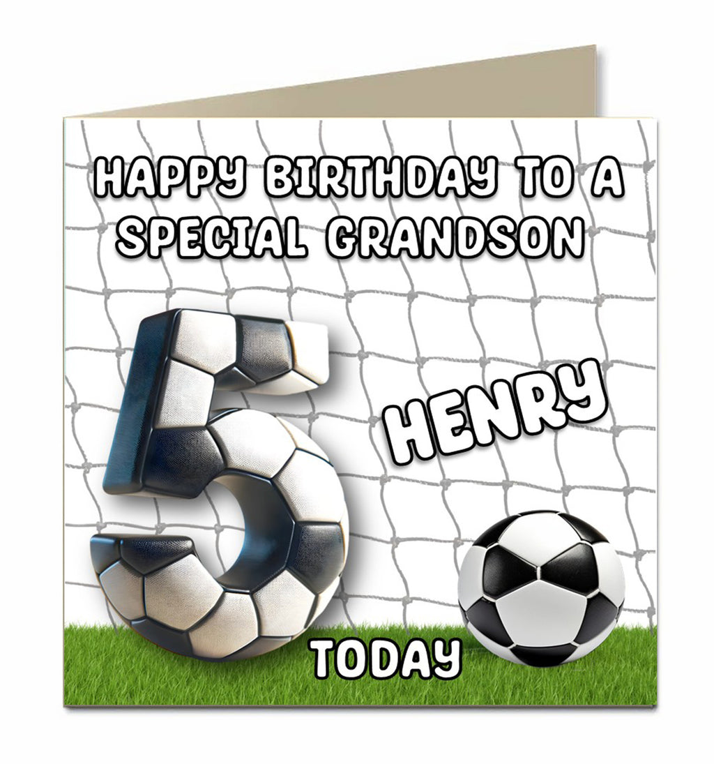 Personalised 5th Birthday Card - Football Birthday Number and Goal Net