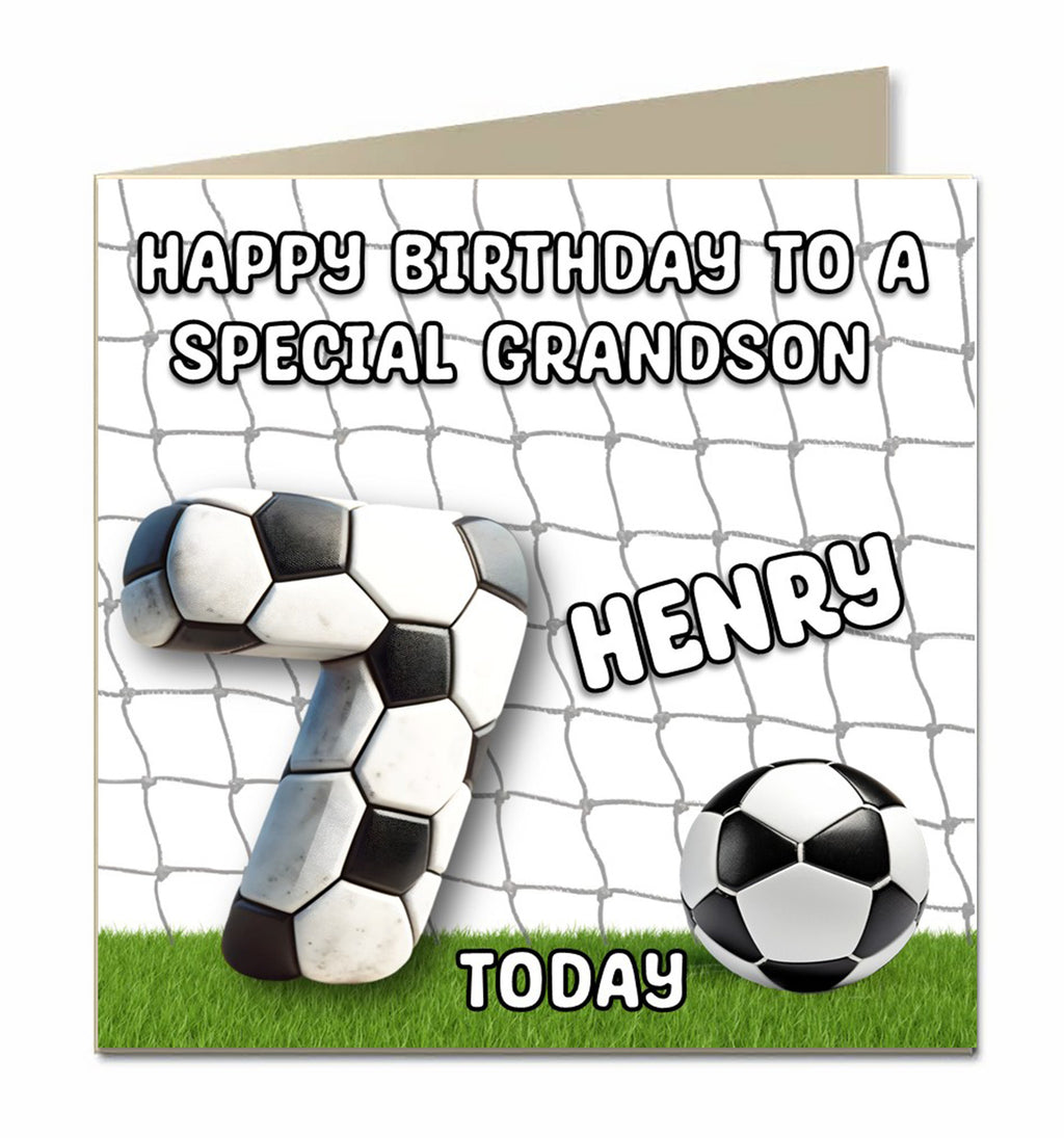 Personalised 7th Birthday Card - Football Birthday Number and Goal Net