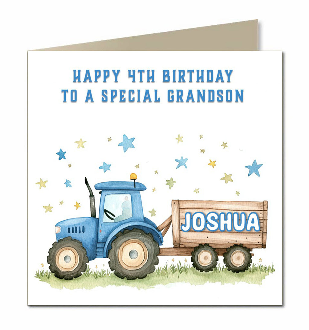 Personalised Birthday Card - Blue Tractor and Trailer
