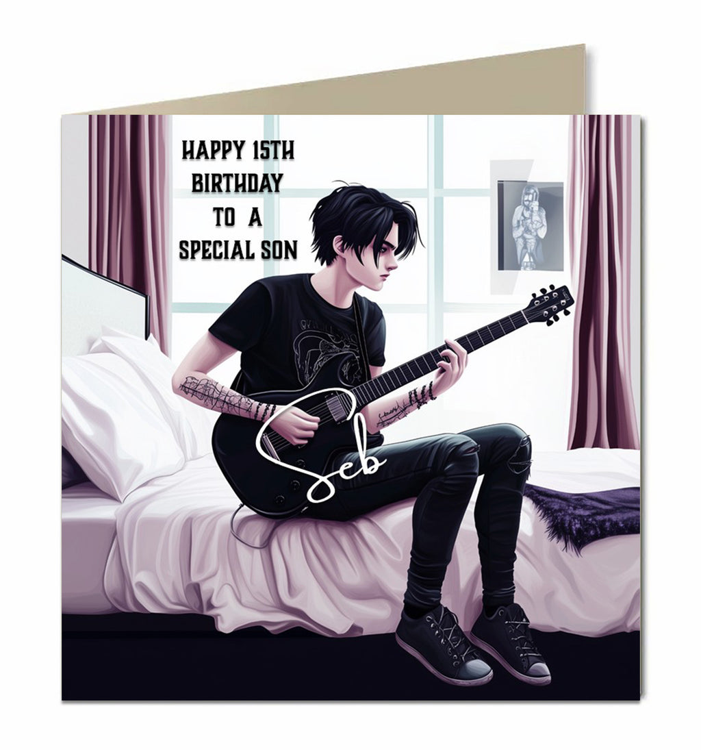 Personalised Birthday Card, Boys, Son, Grandson, Brother, Nephew, Friend, Teenager, Goth, Gothic, Music, Guitar