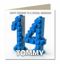 Personalised 14th Birthday Card - Building Brick Birthday Number