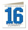 Personalised 16th Birthday Card - Building Brick Birthday Number