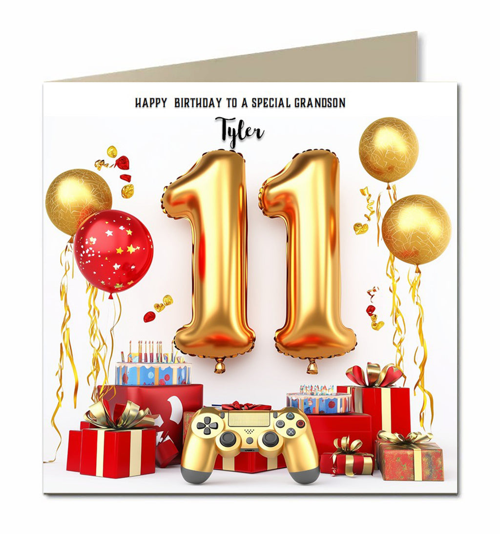11th Birthday Card for Boys, Grandson, Son, Brother Gaming, Personalised