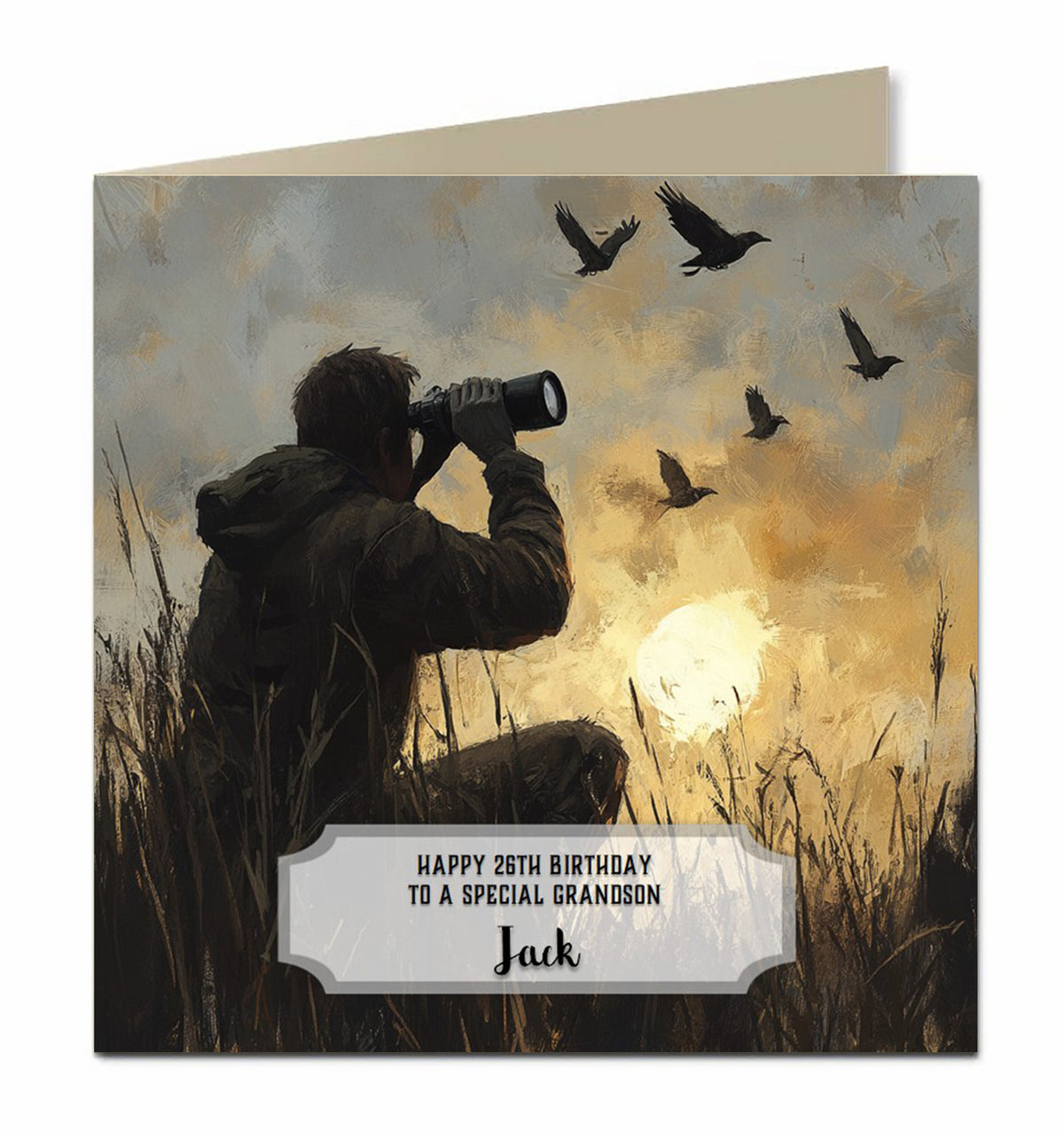 Personalised 26th Birthday Card - Birdwatcher with Binoculars