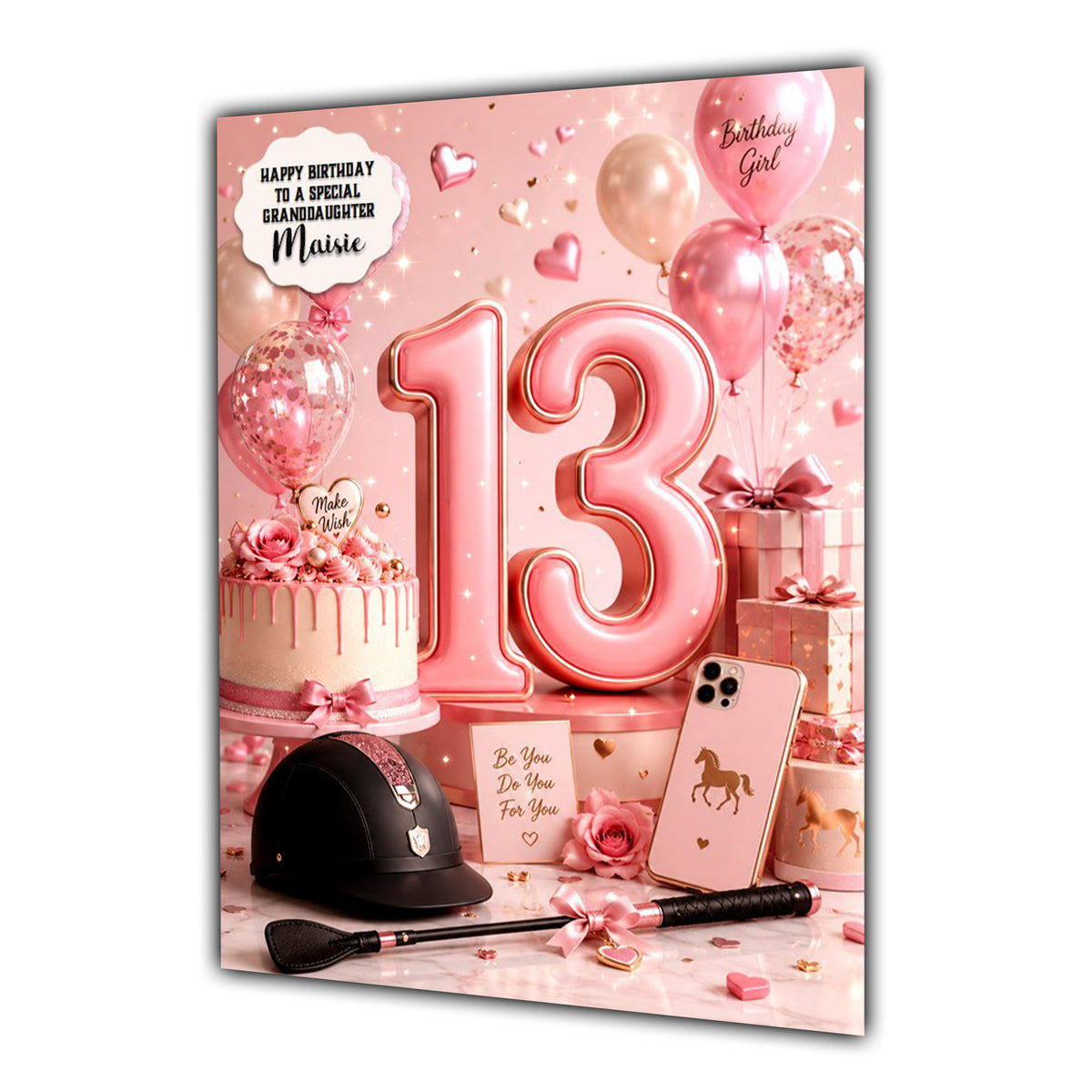 13th Birthday Card Horse Riding Girl Granddaughter Daughter  Large A5 Size