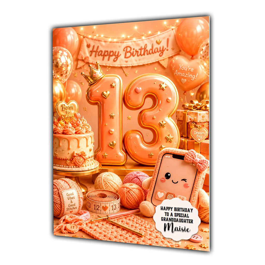 13th Birthday Card For Girls, Daughter, Granddaughter, Niece, Crochet Knitting Girl, Teenager,