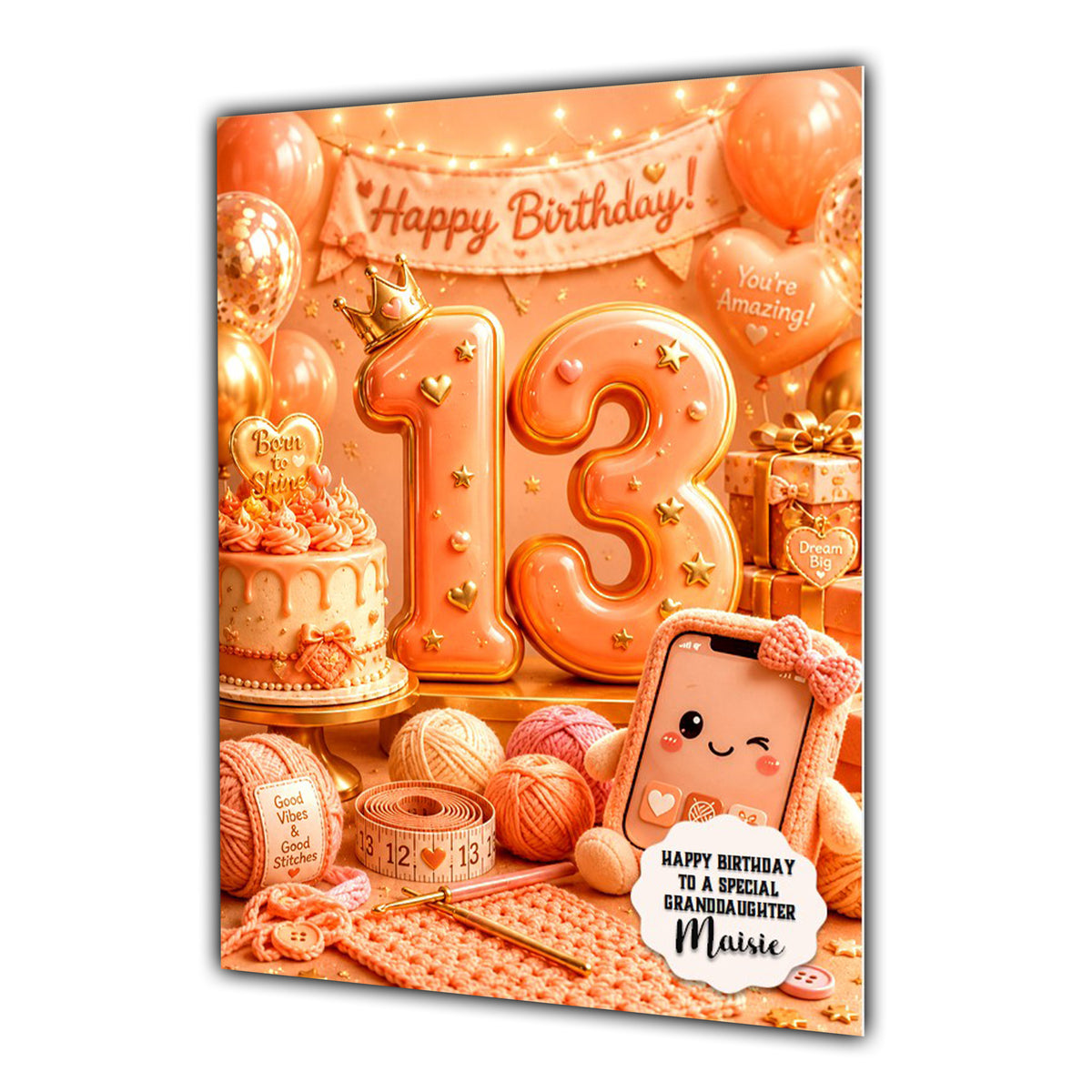 13th Birthday Card For Girls, Daughter, Granddaughter, Niece, Crochet Knitting Girl, Teenager,