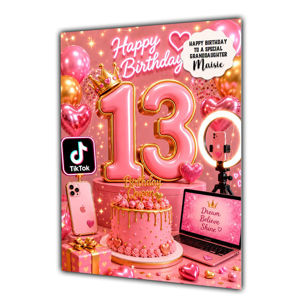 13th Birthday Card For Girls, Daughter, Granddaughter, Niece, Social Media Girl, Teenager,