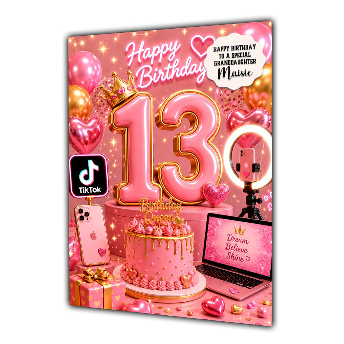 13th Birthday Card For Girls, Daughter, Granddaughter, Niece, Social Media Girl, Teenager,