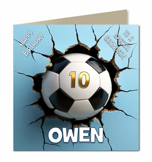 10th Birthday Card for Boys, Grandson, Son, Nephew, Football, Personalised
