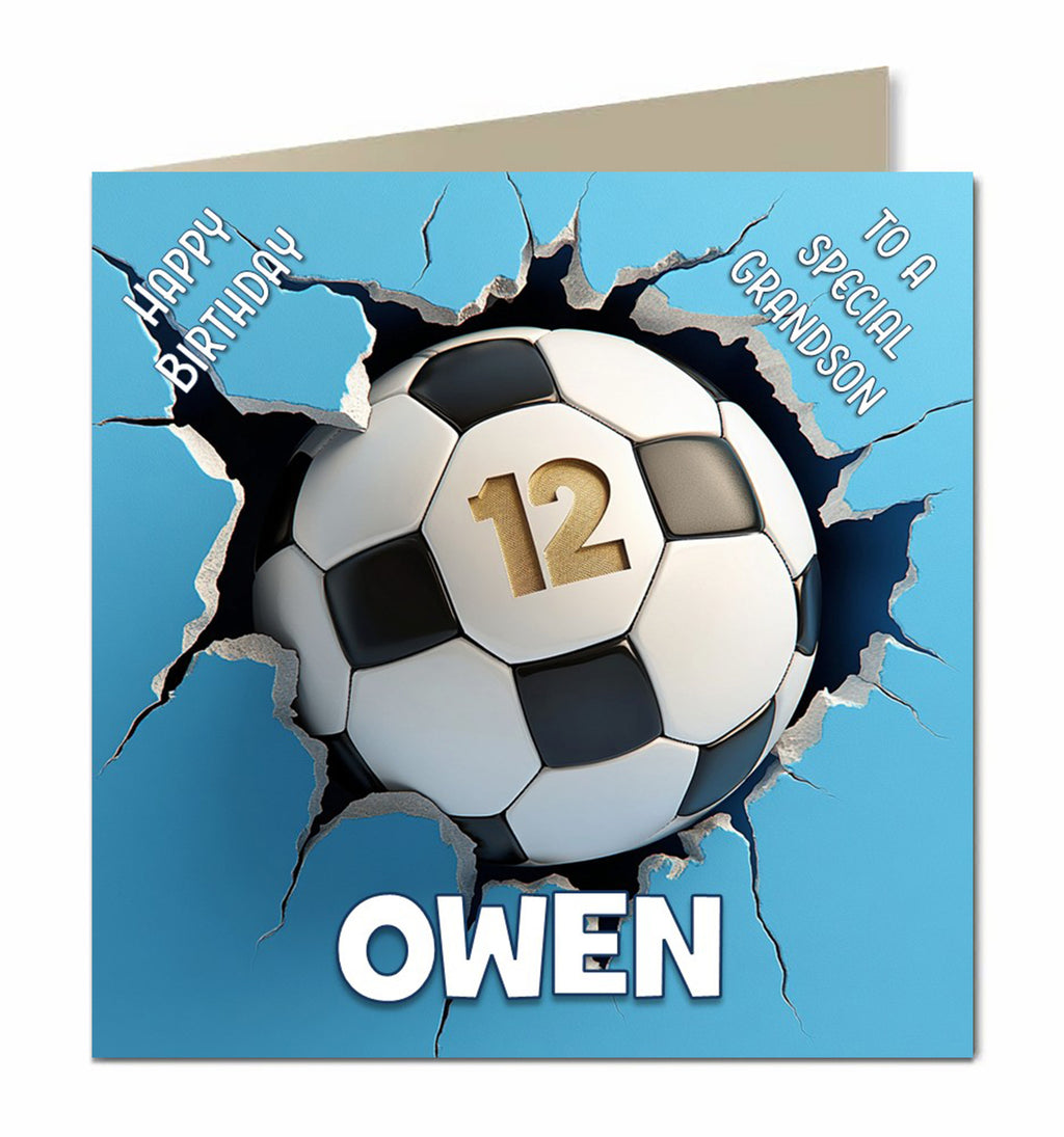 12th Birthday Card for Boys, Grandson, Son, Nephew, Football, Personalised