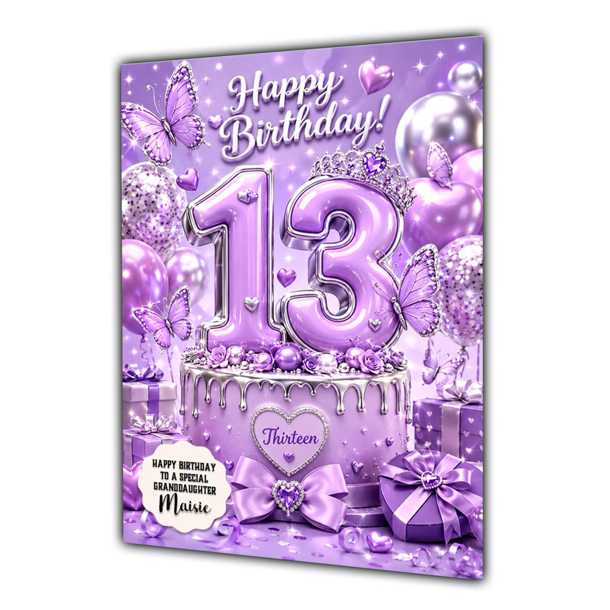 13th Birthday Card Butterfly Girl Granddaughter Daughter  Large A5 Size