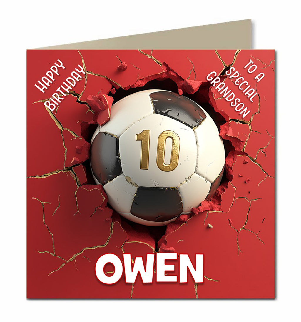 10th Birthday Card for Boys, Grandson, Son, Nephew, Football, Personalised