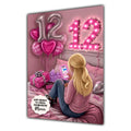 12th Birthday Card Texting Girl, Granddaughter, Daughter,  Large A5 Size