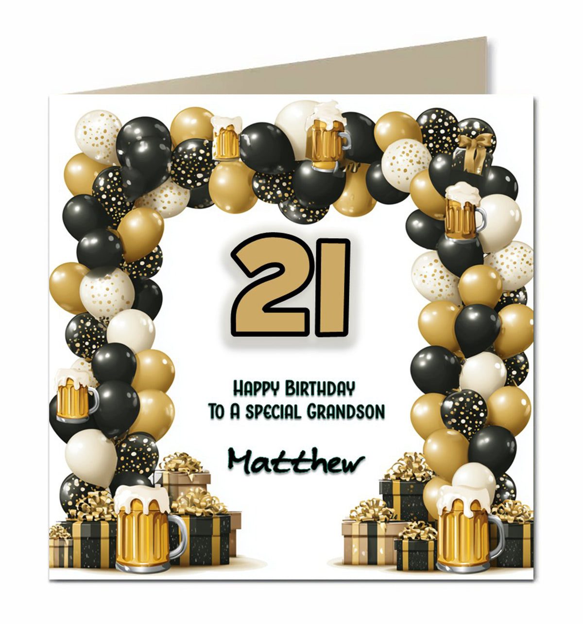 21st Birthday Card for Boys, Son, Grandson, Great Grandson, Nephew, Friend, Step Son, Godson, Brother, Personalised, Balloons