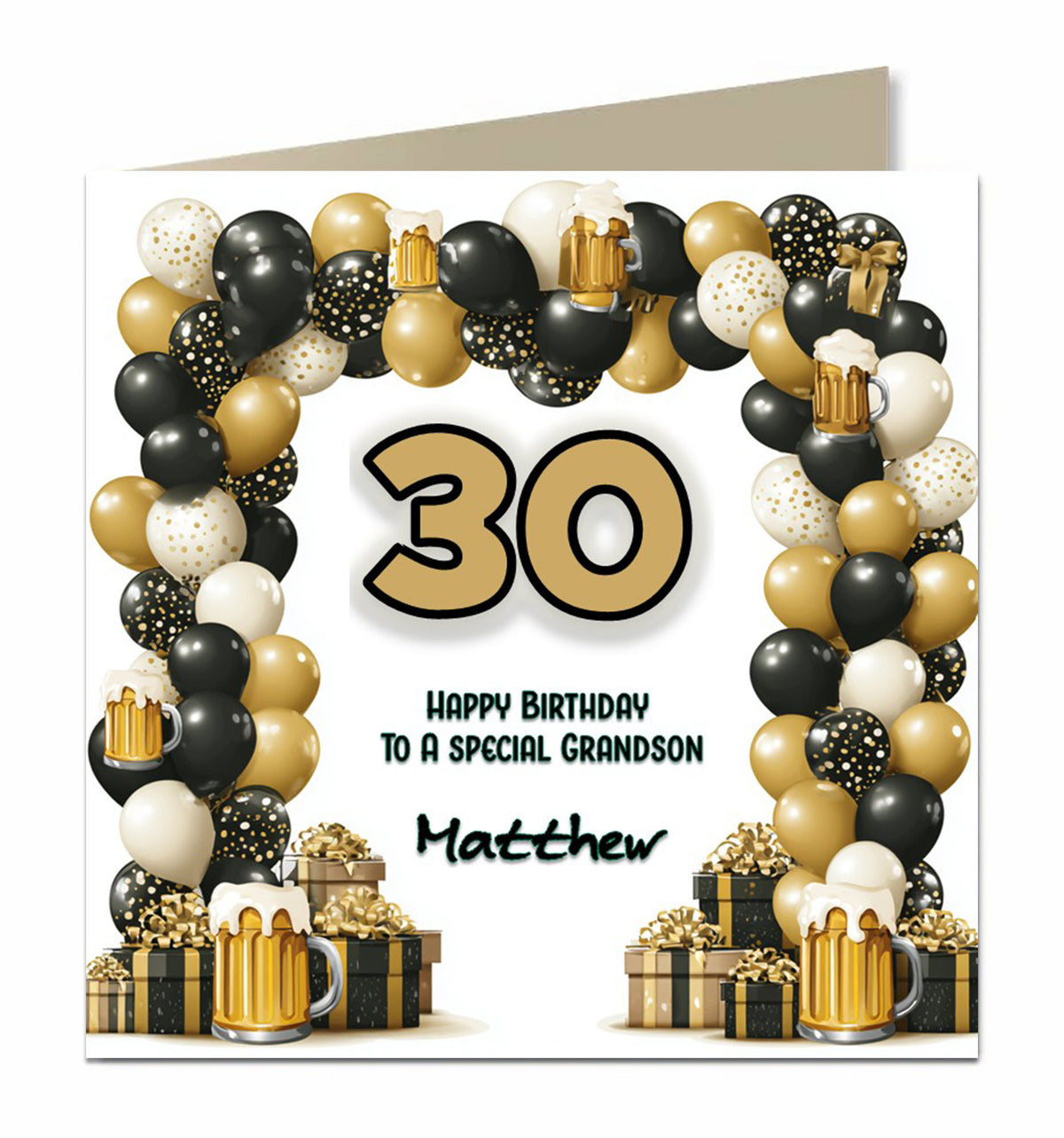 30th Birthday Card for Boys, Son, Grandson, Great Grandson, Dad, Nephew, Friend, Step Son, Godson, Brother, Personalised, Balloons