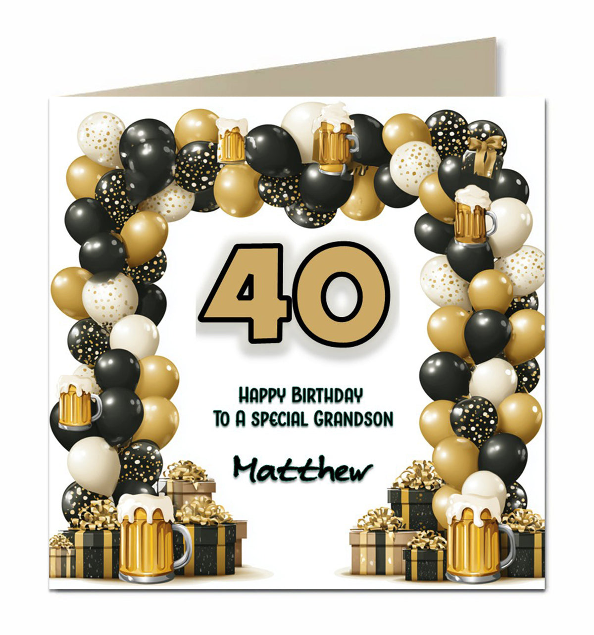 40th Birthday Card for Boys, Son, Grandson, Great Grandson, Dad, Nephew, Friend, Step Son, Godson, Brother, Personalised, Balloons