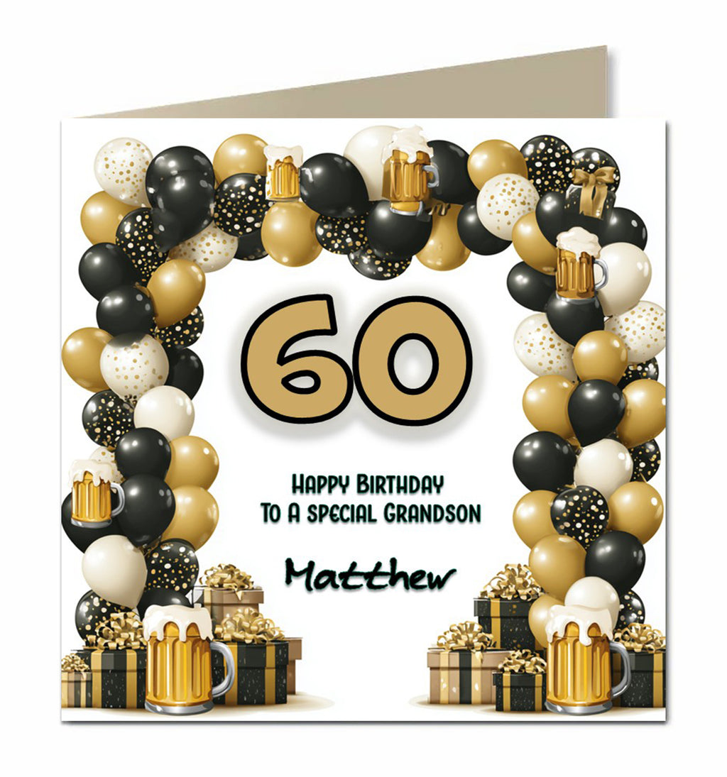 60th Birthday Card for Boys, Son, Grandson, Grandad, Dad, Nephew, Friend, Brother, Neighnour. In Law, Personalised, Balloons