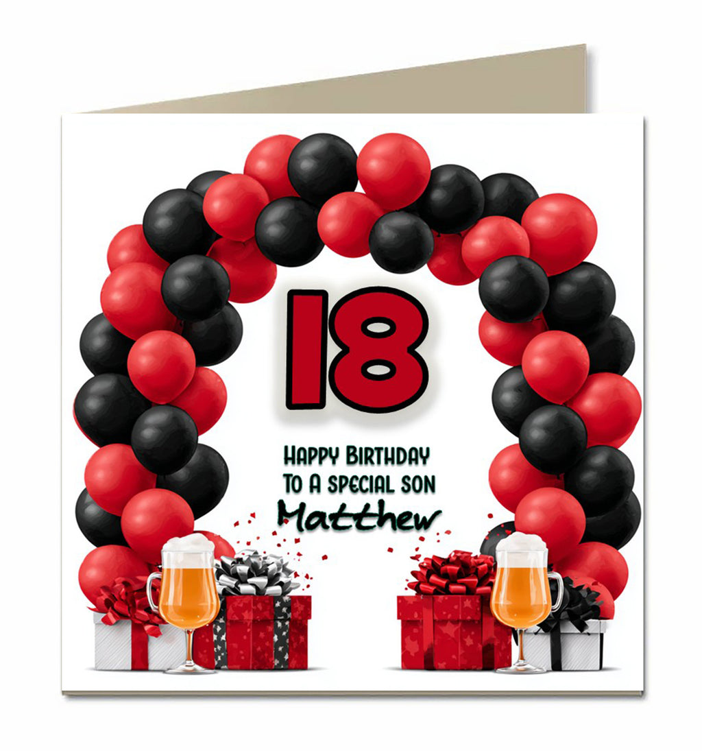 18th Birthday Card for Boys, Son, Grandson, Great Grandson, Nephew, Friend, Step Son, Godson, Brother, personalised, Balloons